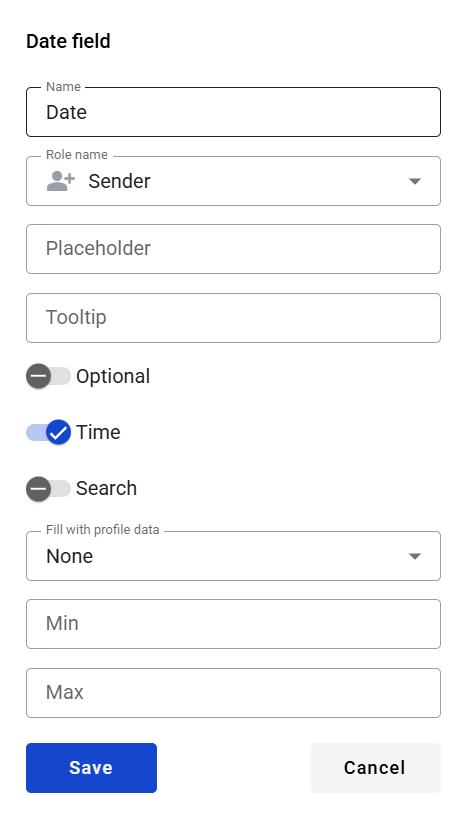Date field in the Fields panel